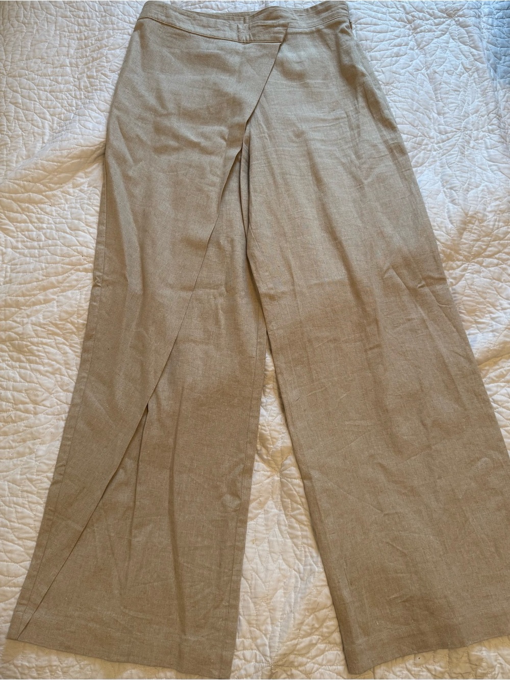 Zara Wide-Leg Front Wrap Pants - Taupe
